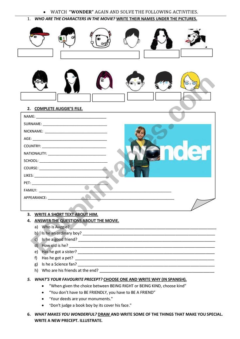 WONDER The Movie Worksheet ESL Worksheet By Lorelo295 WONDER The Movie Worksheet ESL Worksheet By Lorelo295