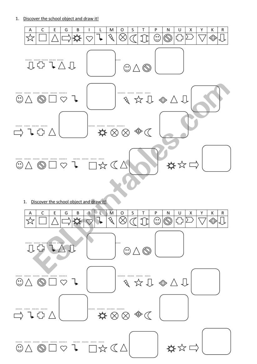 school objects worksheet