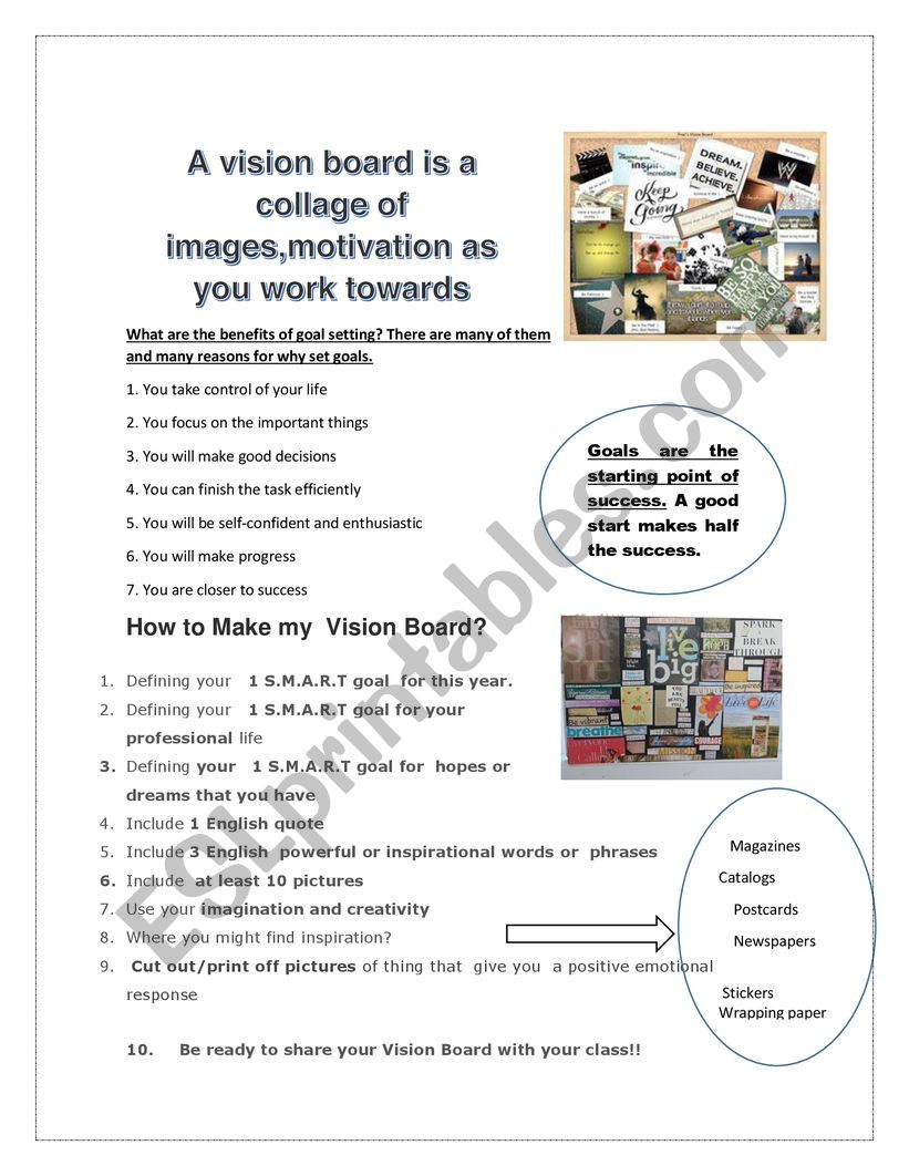 Vision board project worksheet