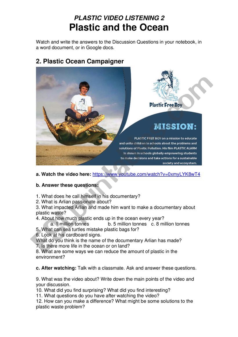 Plastic Pollution 2 - Plastic and The Ocean - Plastic Free Boy Environmental Campaigner with Online Quiz Links