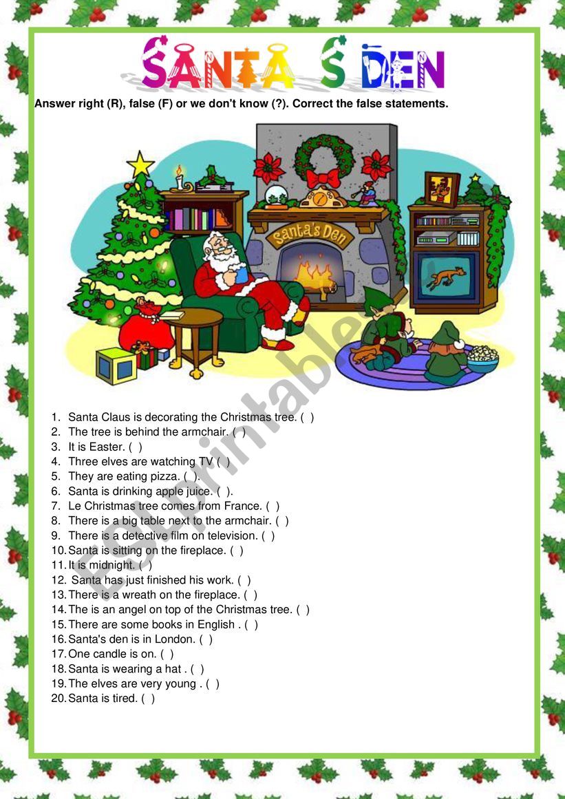 Santas Den worksheet