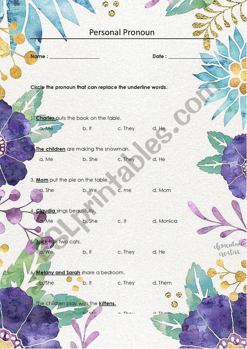 MCQ PRONOUN worksheet