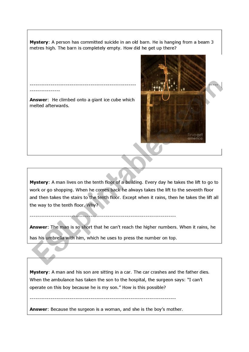 Black stories (riddles) worksheet