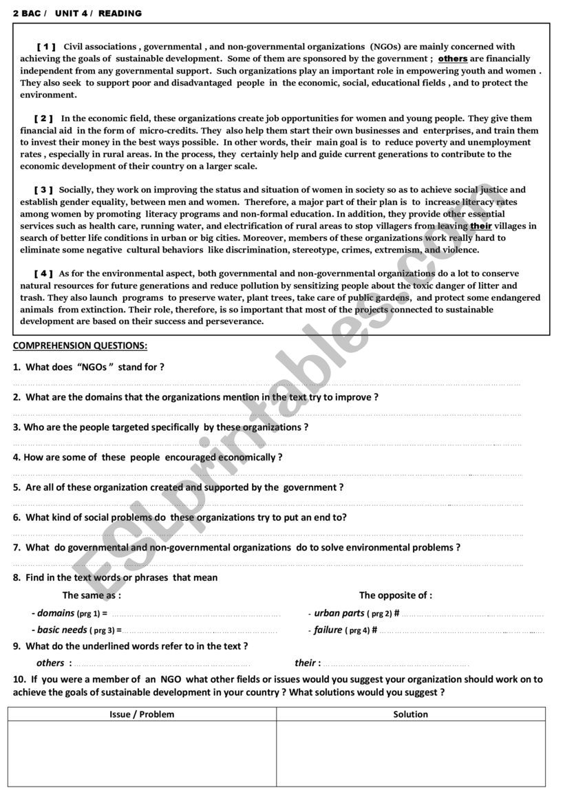 sustainable development  worksheet