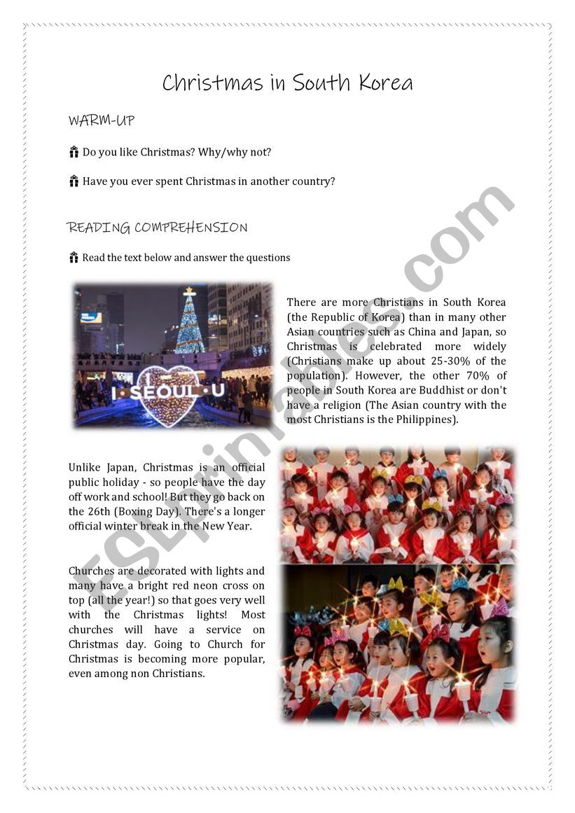Christmas in South Korea worksheet