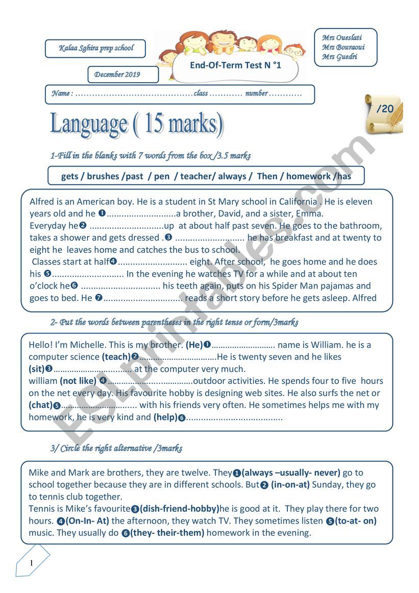 end_of_term test n1 7th form worksheet