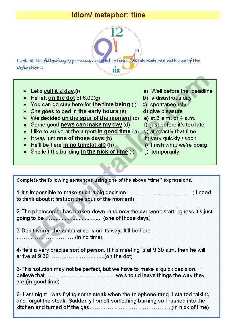 idiom/ metaphor :Time worksheet