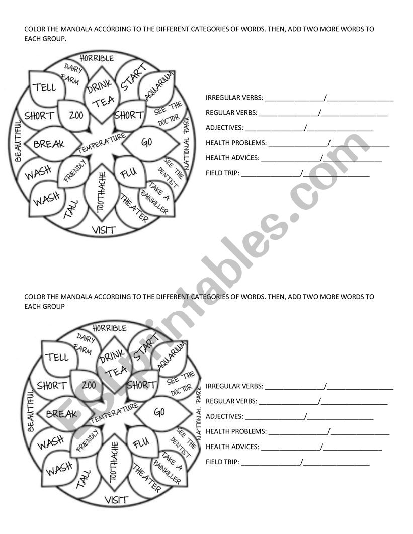 VOCABULARY MANDALA worksheet