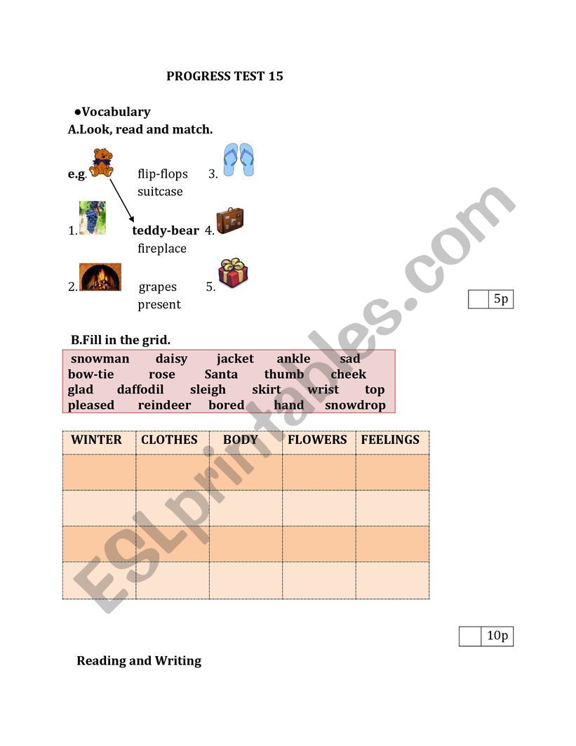 progress test worksheet