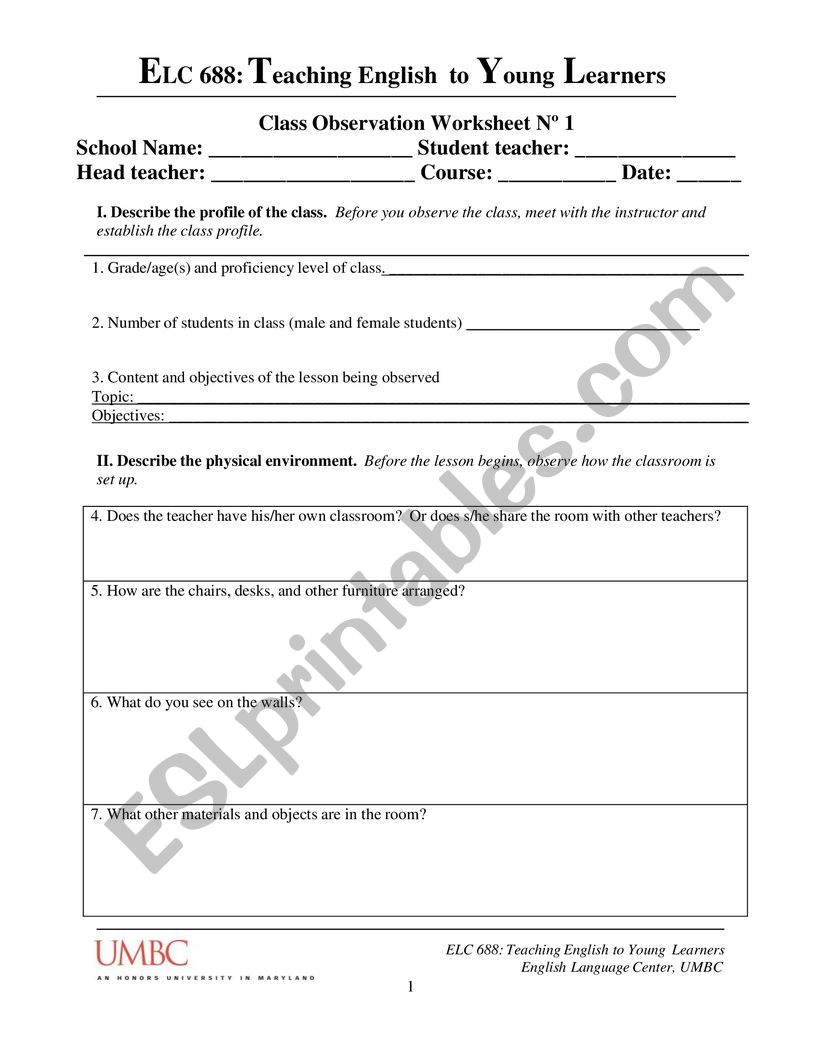 Observation worksheet