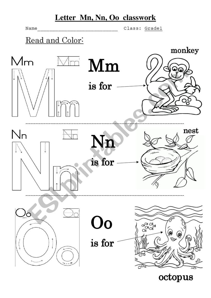 Letter M_N_O_For Kids worksheet