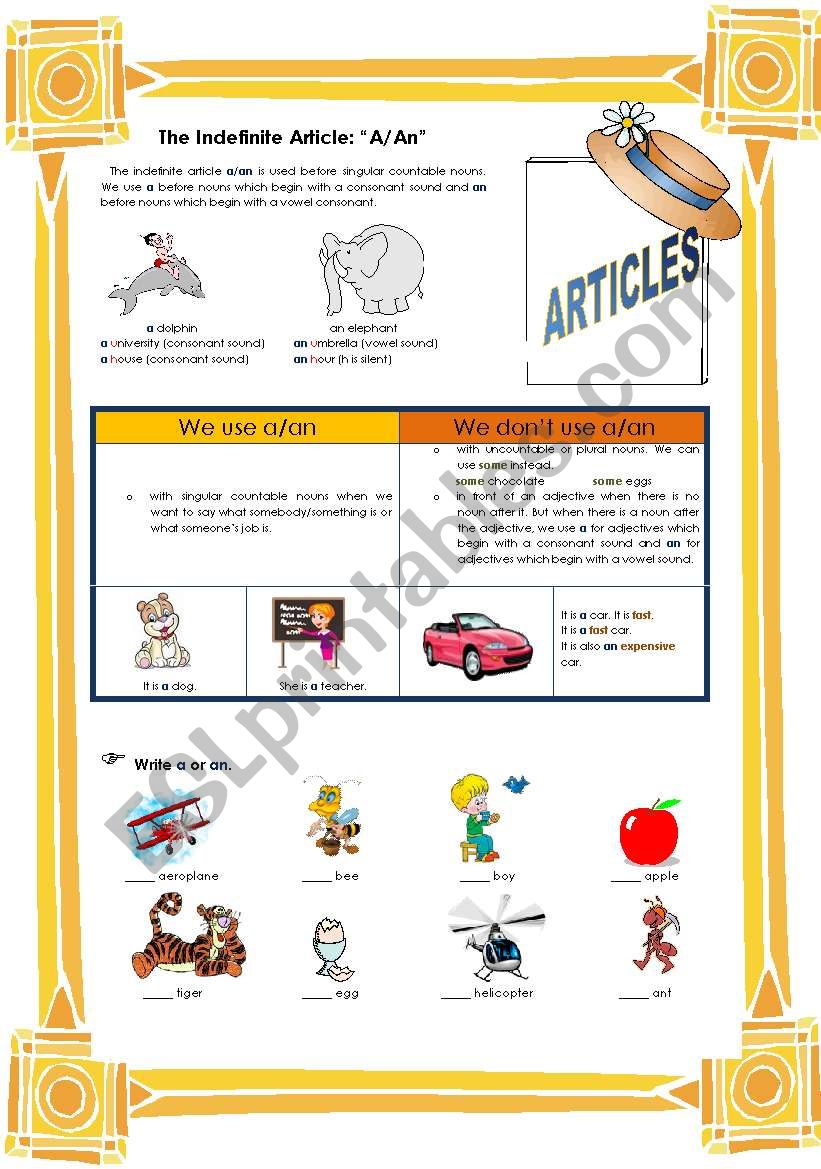 Articles (Part 1/2) worksheet