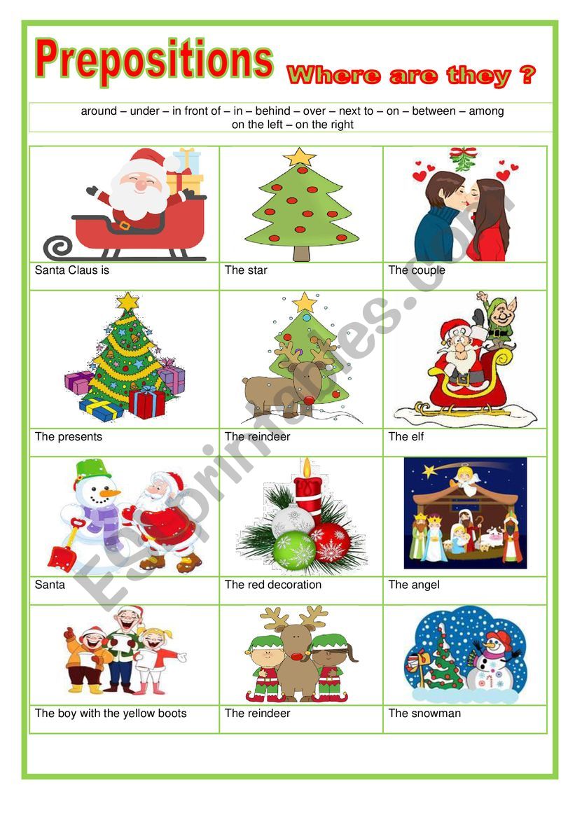 Christmas - Prepositions worksheet