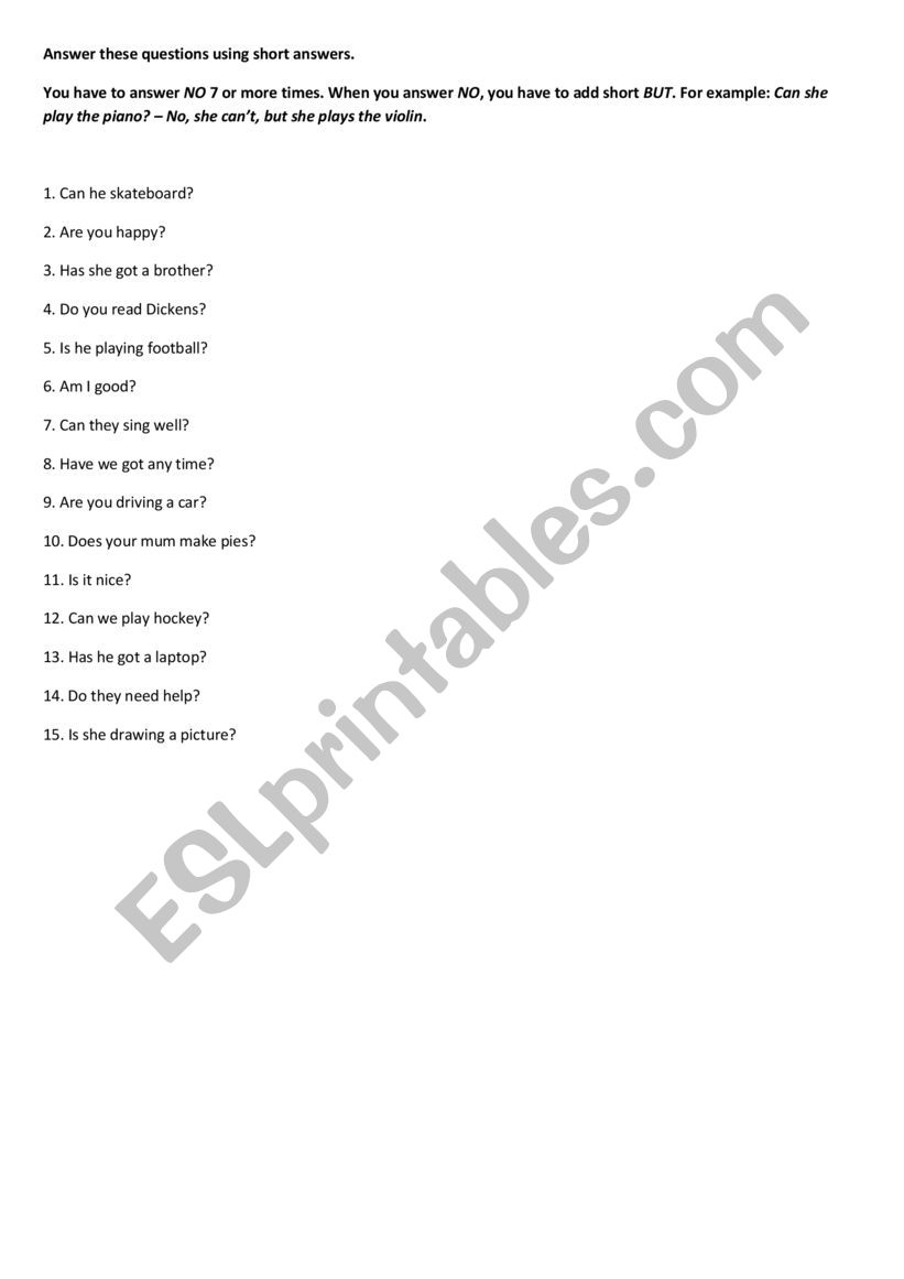 Short answers practice worksheet