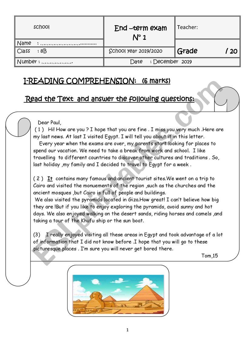 8th end term 1 worksheet