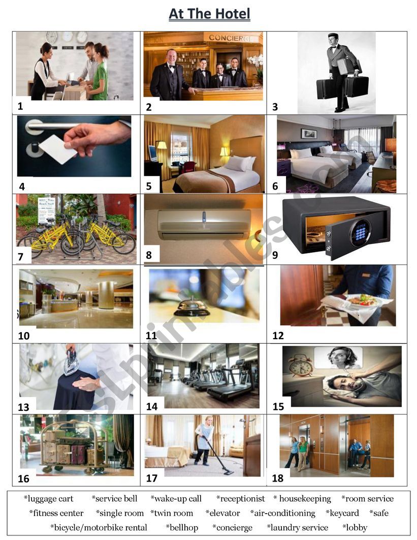 At the Hotel worksheet