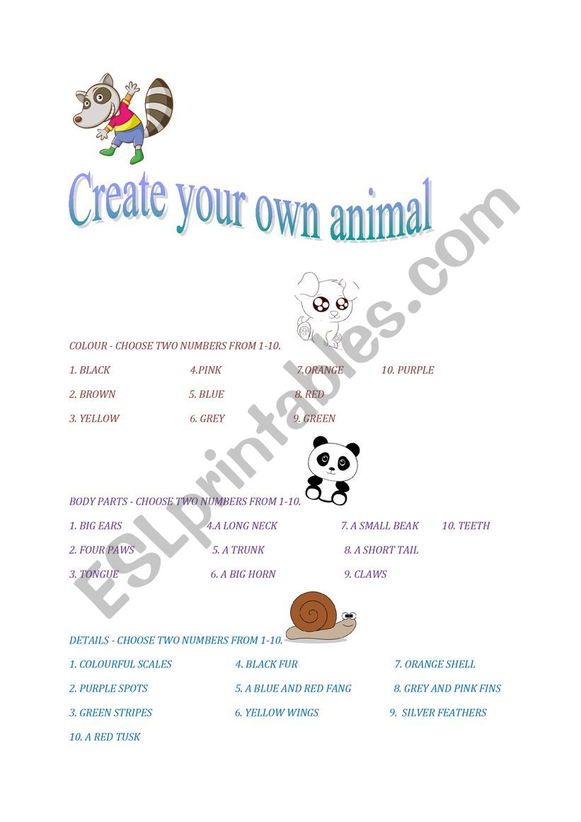 Animals vocabulary draw create your own animal and describe it 