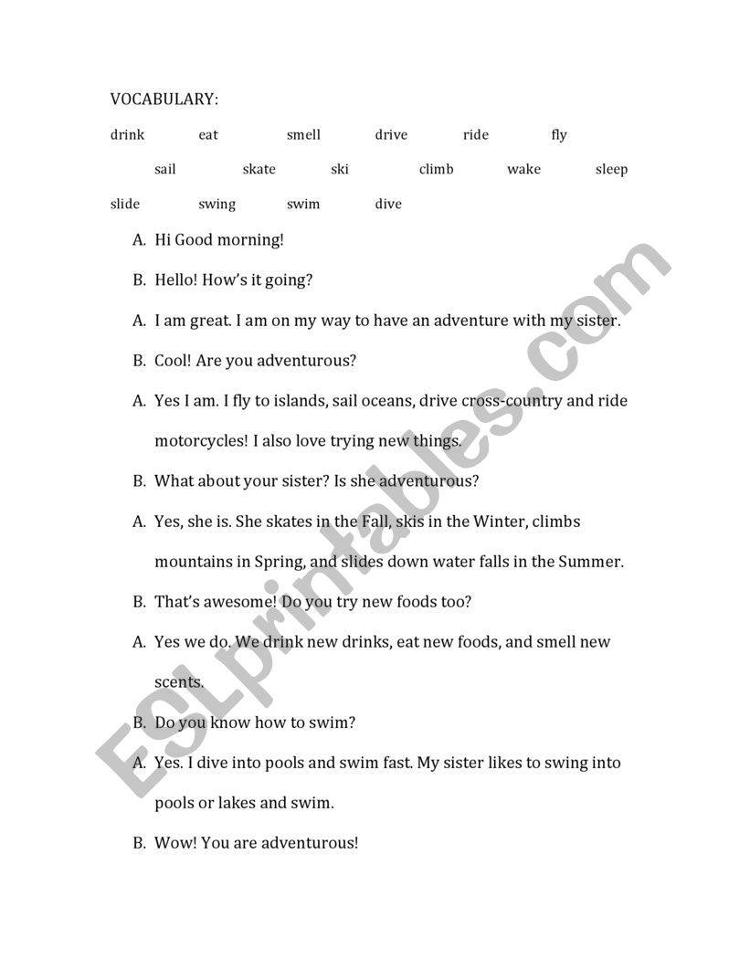 Present Simple Dialogue/ exercises (verbs) #2