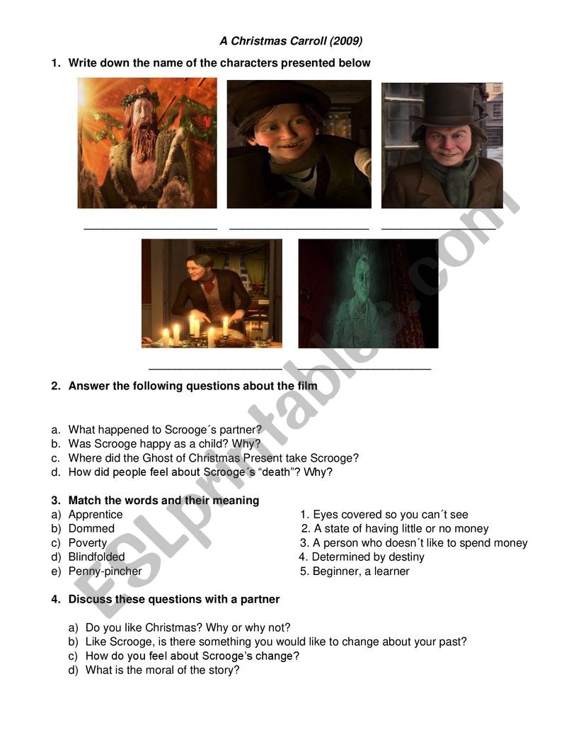 A Christmas Carol (2009 movie) worksheet