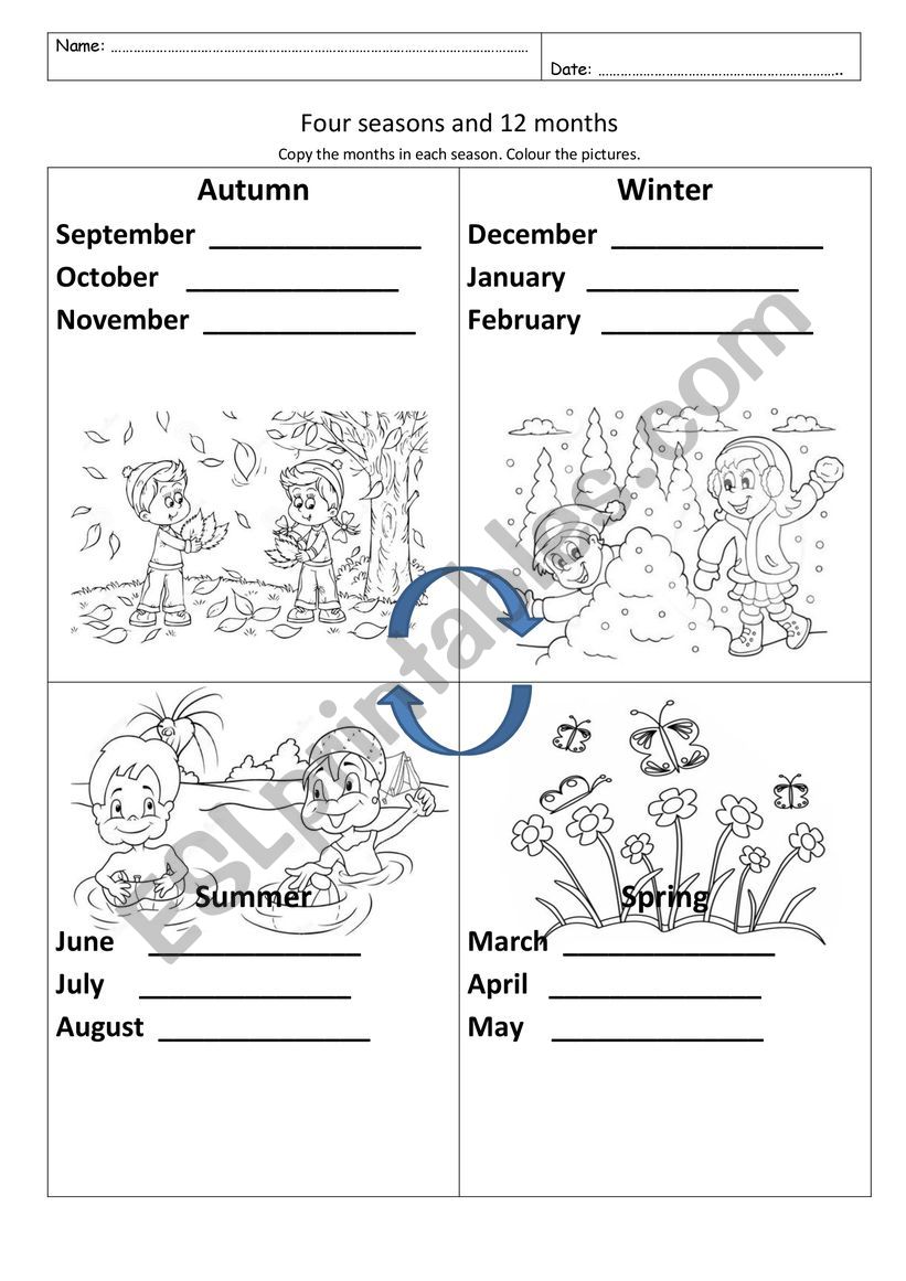 Months and seasons worksheet