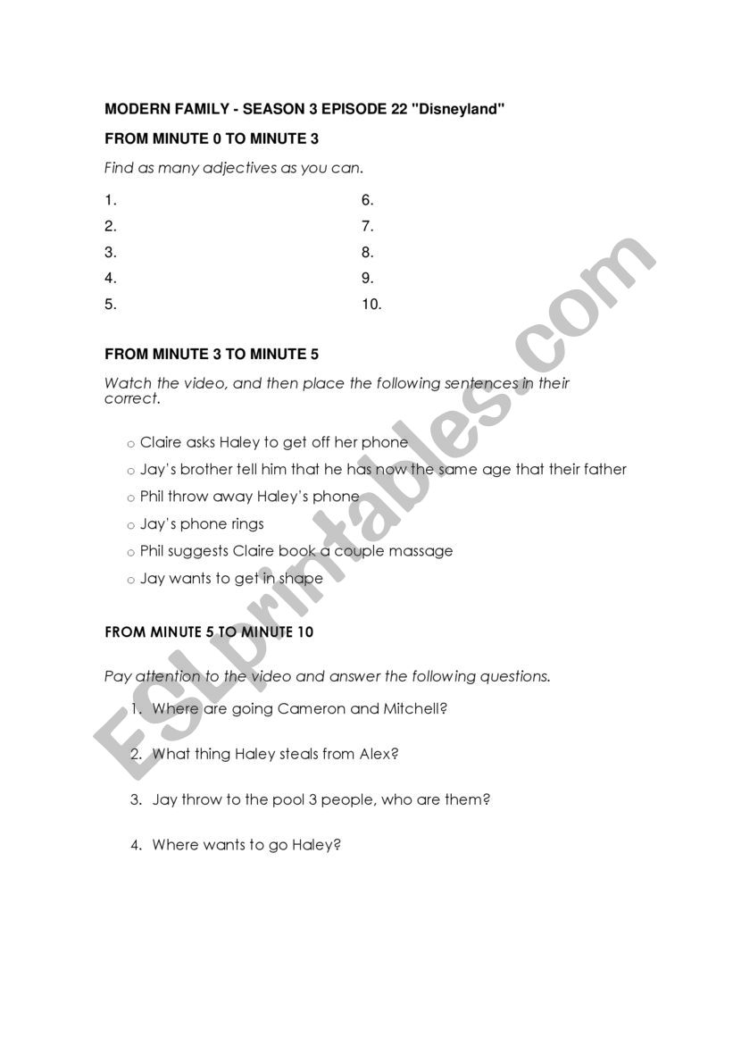 Modern Family worksheet