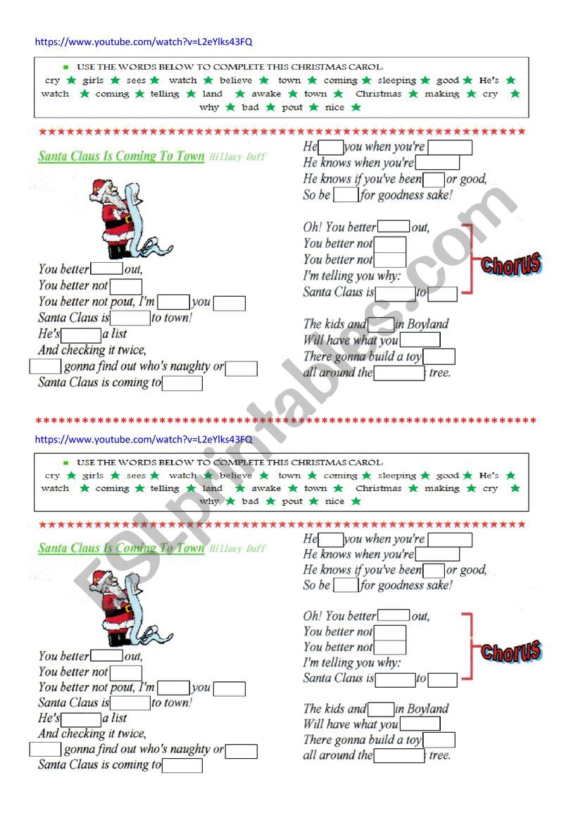 Santa Claus is Coming to Town worksheet