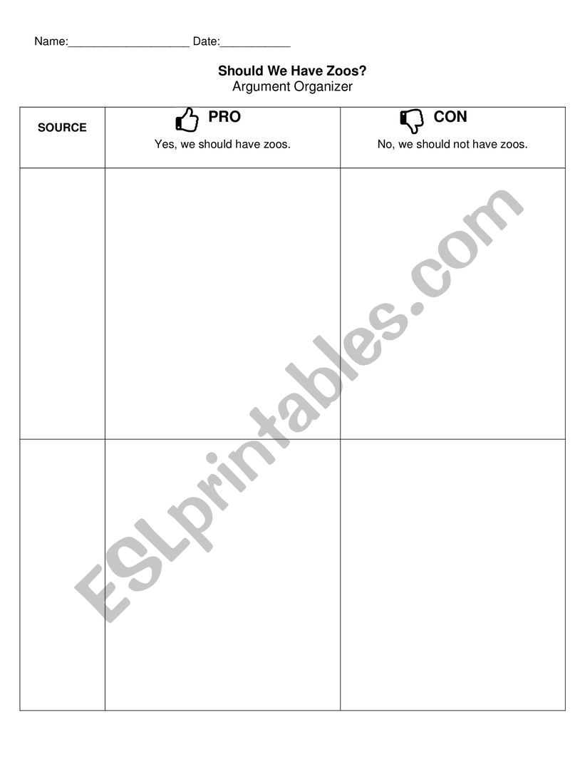 Pro Con Persuasive Evidence Organizer 