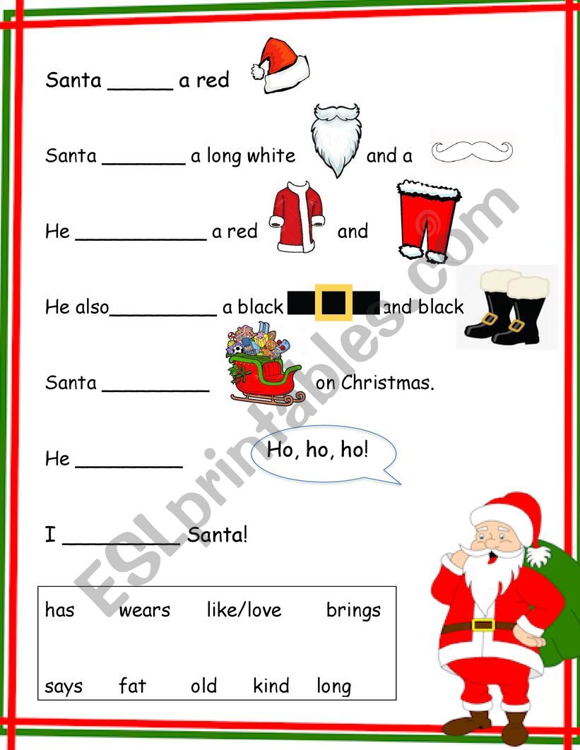 Christmas Sentences Worksheet