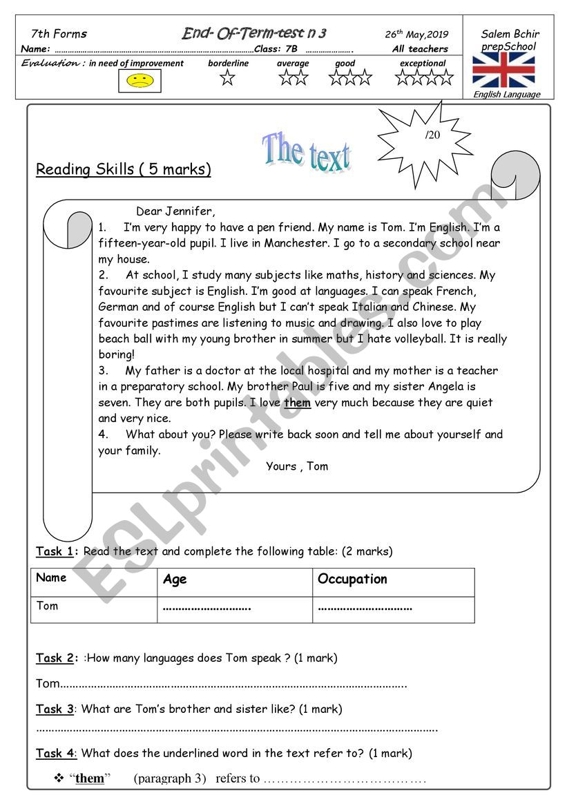 Test 3 7th worksheet