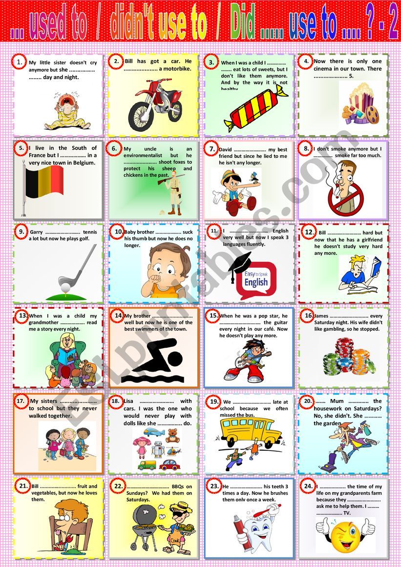 Used To / didn´t use to/ Did (you) use to ? Part 2 for Intermediate