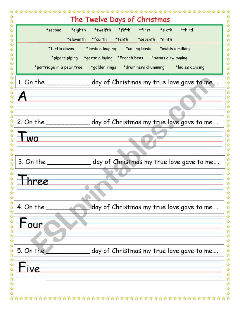 The Twelve Days of Christmas Listening/Writing Activity