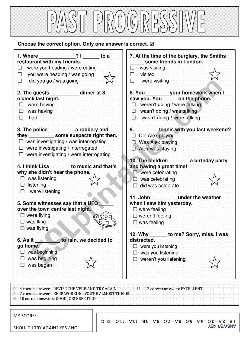 Past Progressive - multiple choice