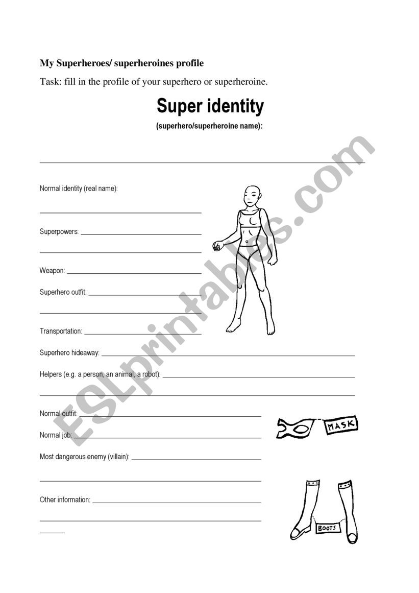super hero identity worksheet