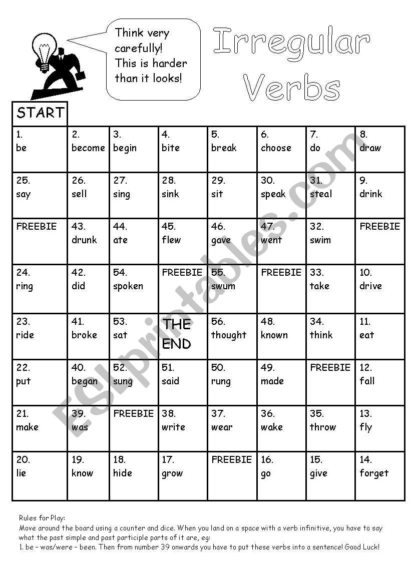 Irregular Verbs Black and White Version 