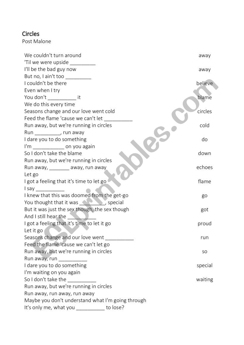 Circles - Post Malone - Song worksheet