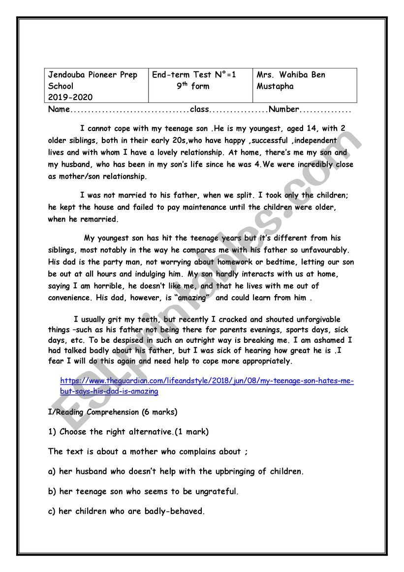 end-term test N1 worksheet