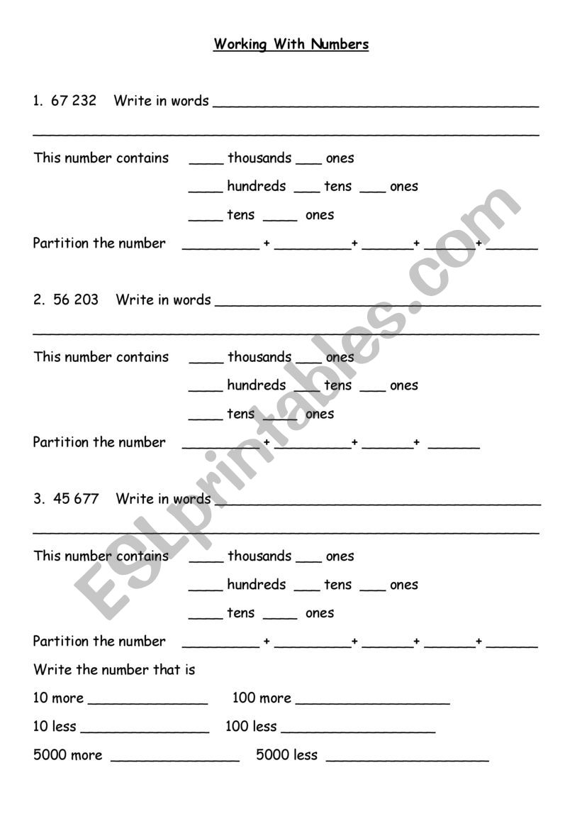 number work worksheet