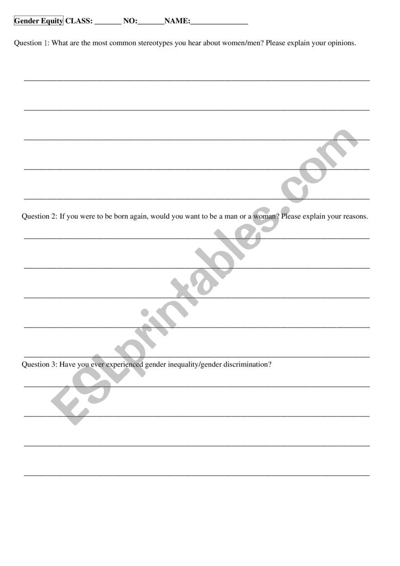 Gender Equality worksheet