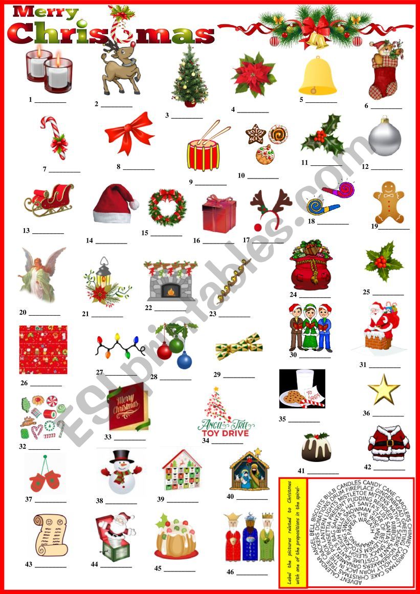 Merry Christmas - Label pictures with provided vocabulary + KEY
