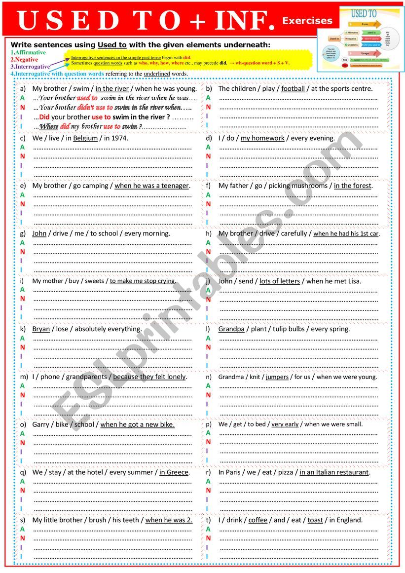 USED TO - practice worksheet