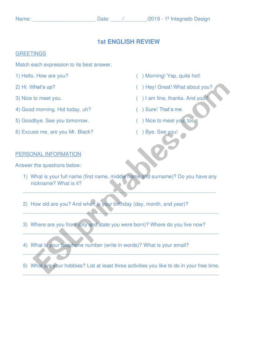 english-review-basic worksheet