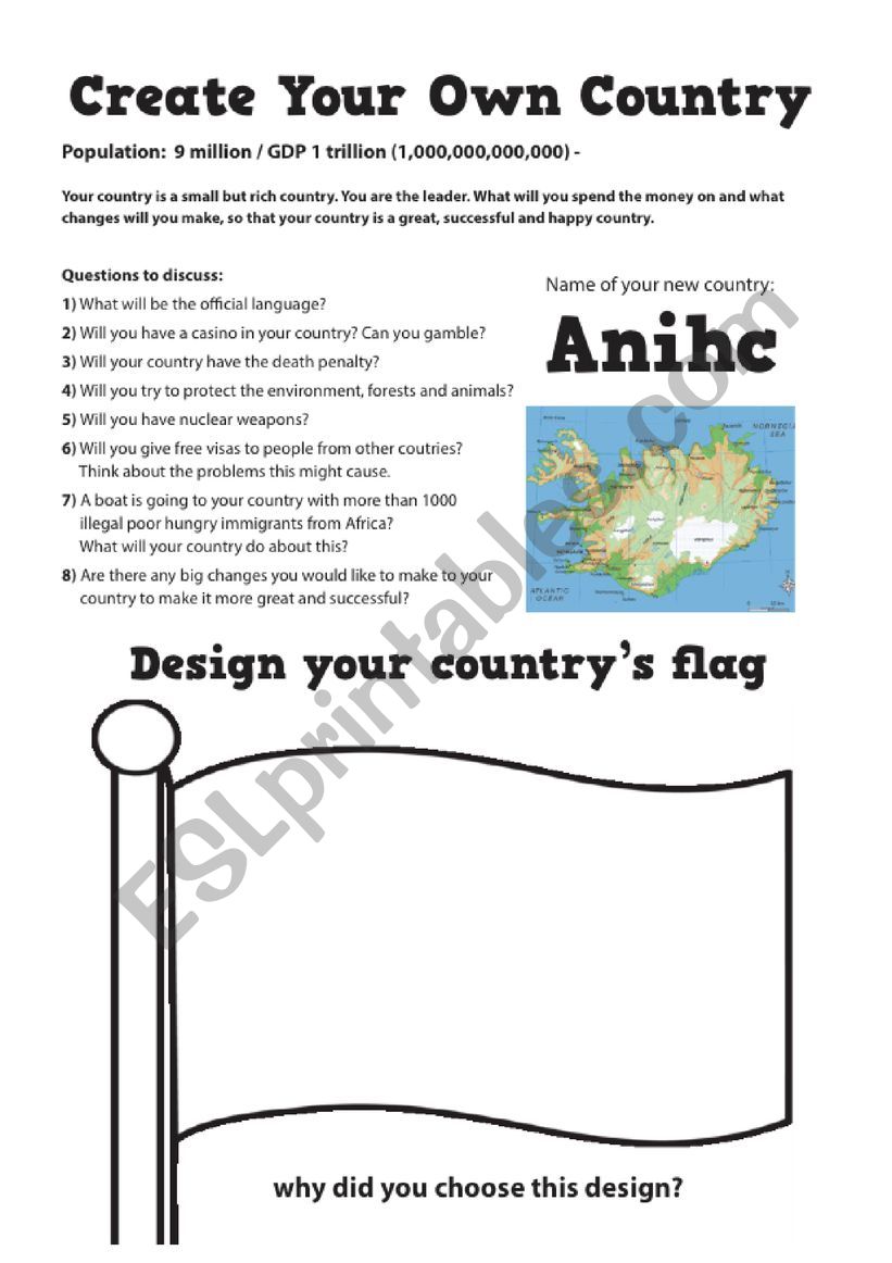 Create your own country worksheet