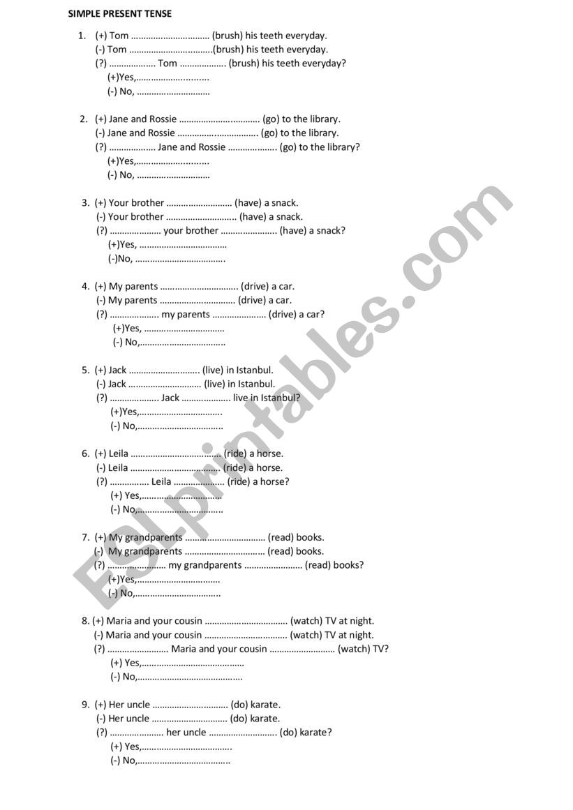 Simple Present Tense Basic Exercises