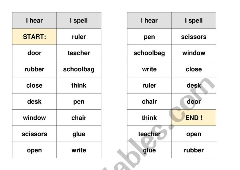 Game like domino: I spell -> I hear   /    I ask -> I answer