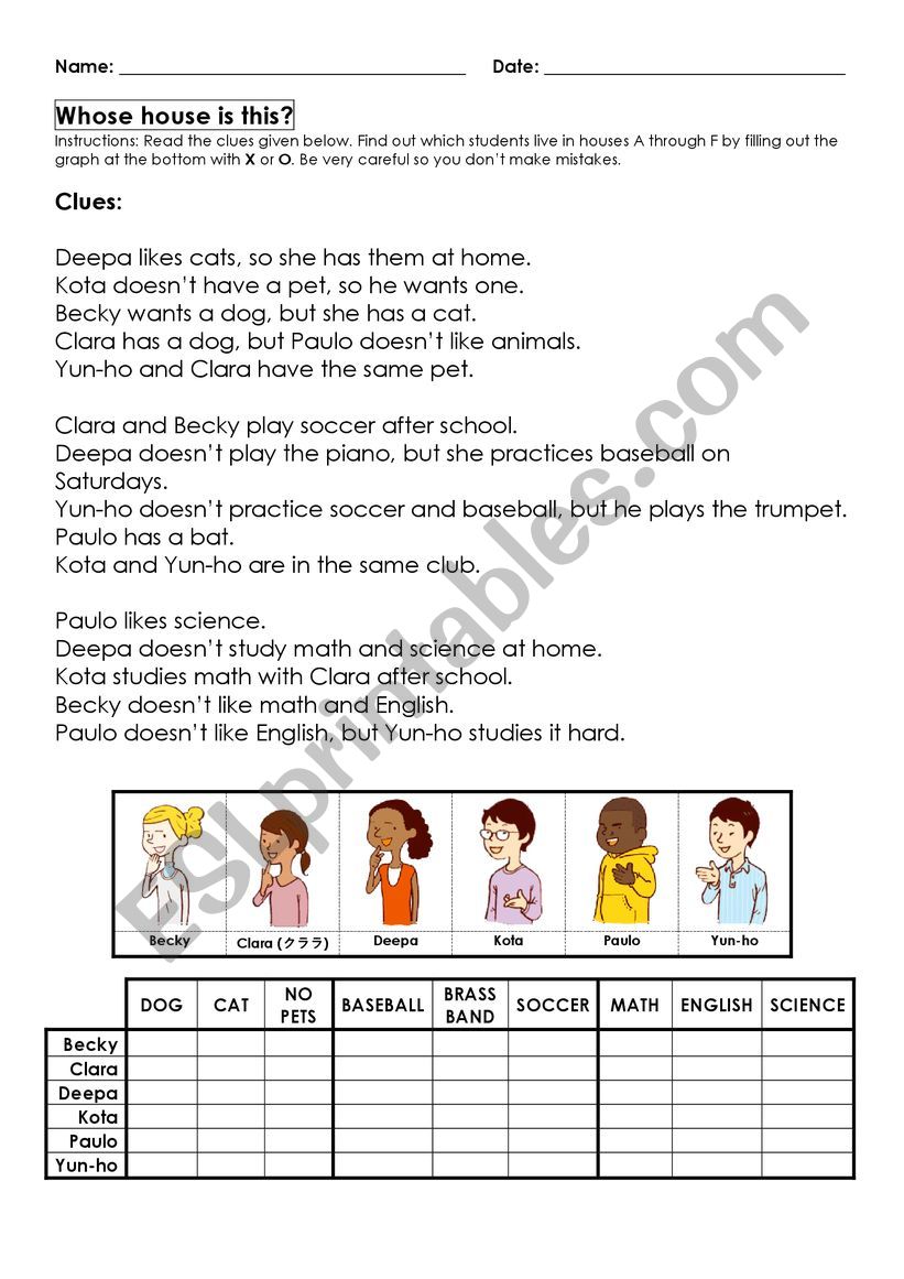 Whose House Is This? Logic Game (EFL)