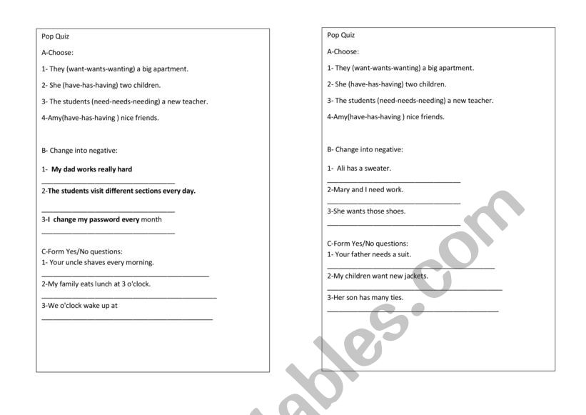 simple present worksheet