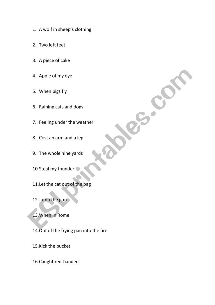 Idioms Worksheet and Key worksheet Idioms Worksheet and Key worksheet