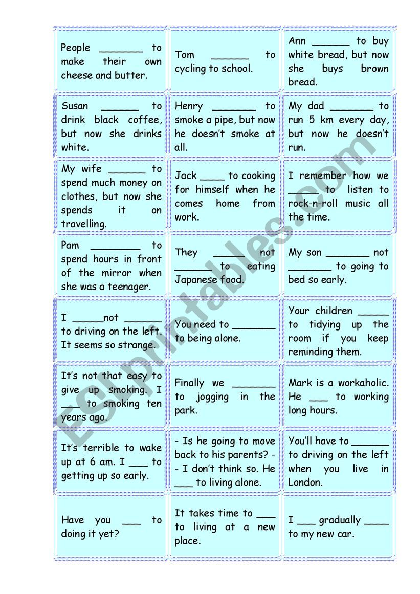Used-get used-be used worksheet