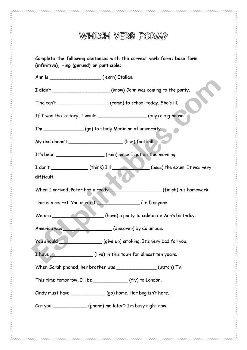 Which verb form? worksheet