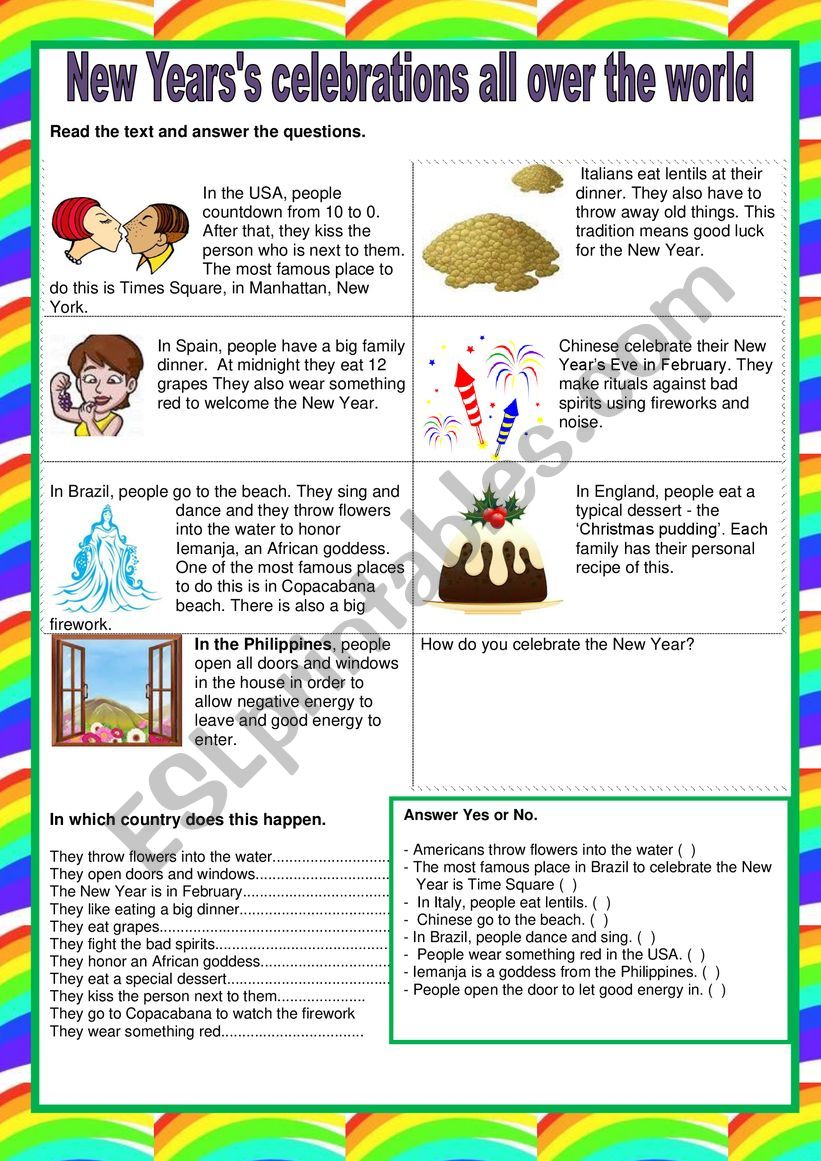 New Year celebrations worksheet